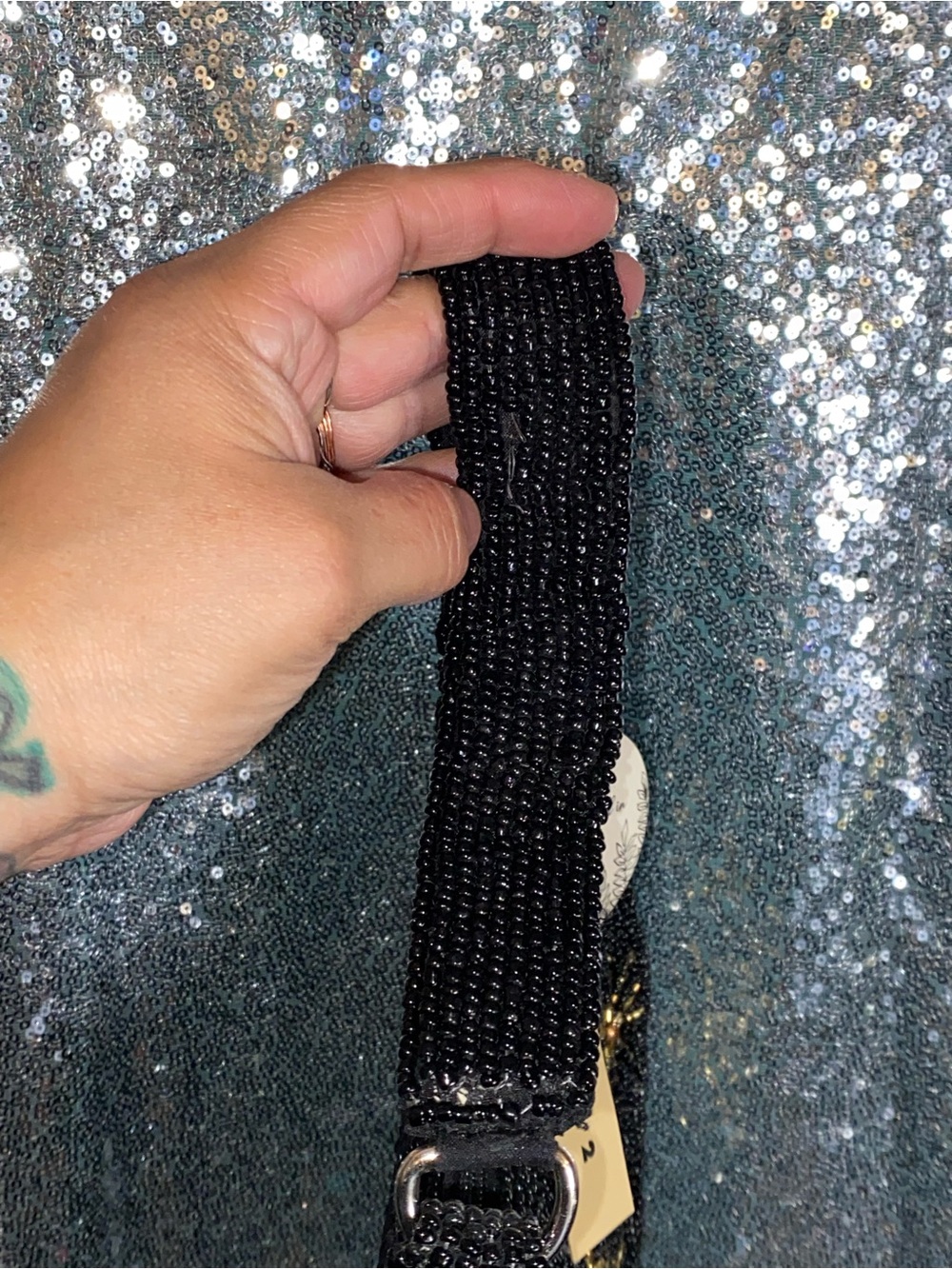 Studio 12 Celestial Hand Beaded Moon Stars Crescent Bag NWT Black Viral Find - Picture 11 of 14